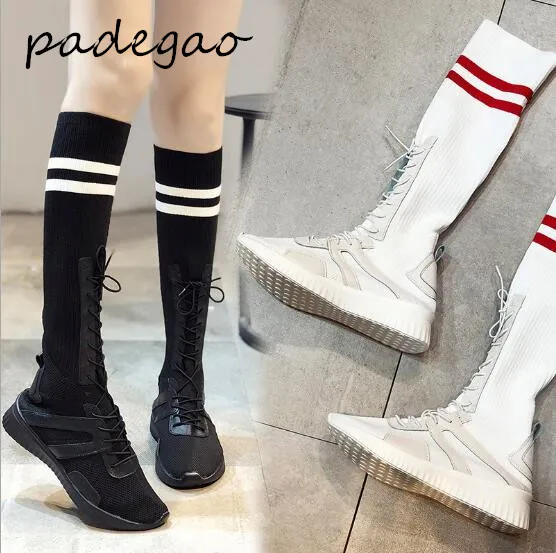 Ins/популярные модели женской обуви дышащие эластичные длинные вязаные носки с