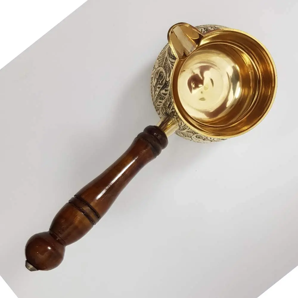 Turkish Greek Moroccan Coffee Pots Maker Kettle Pot for Stovetop Serving Espresso with Wooden Handle Hammered Brass | Дом и сад