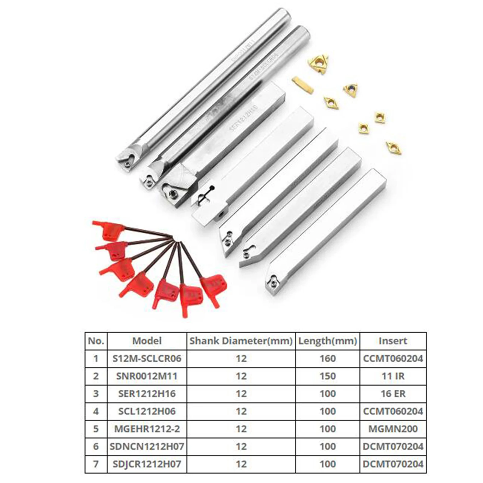 

21pcs 12mm Turning Tool Holder Lathe Boring Bar Carbide Insert Wrench Set Durable