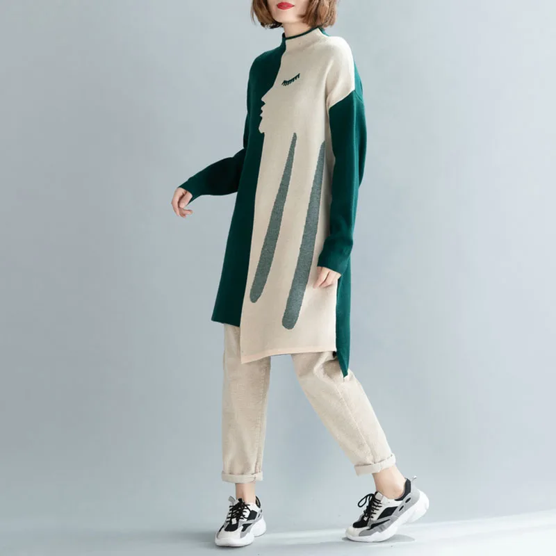 Платье-Свитер женское шерстяное с круглым вырезом прямое Осень-зима 4XL размера