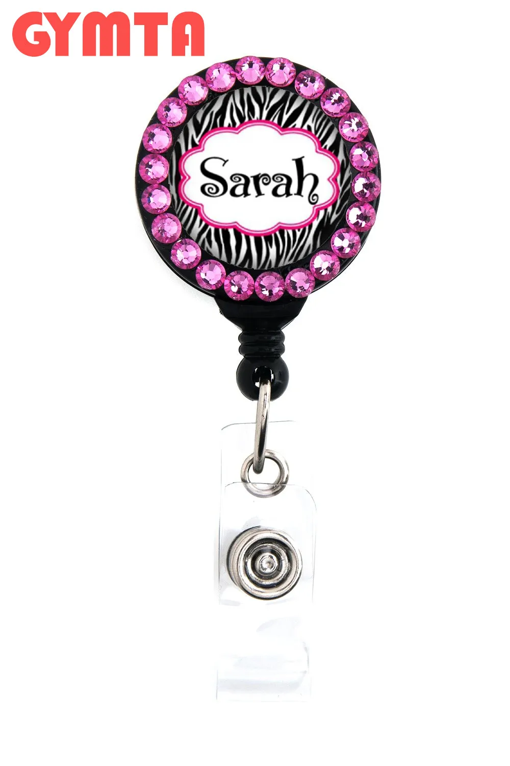 

Zebra Pink Frame with Rhinestones - Personalized Name - Badge Holder