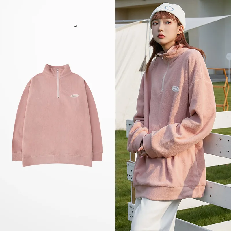 

Мужские свитшоты Insty твердых цветов в стиле ретро, модные уличные худи в стиле хип-хоп розового и черного цветов, на молнии, для мужчин и женщ...