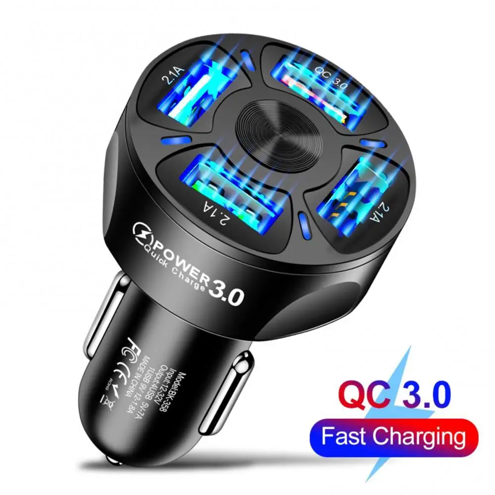 

Car Chargers Mini Portable 4 USB Ports LED display QC3.0 Fast Stable Charging Car Quick Charger Adapter For IOS Android