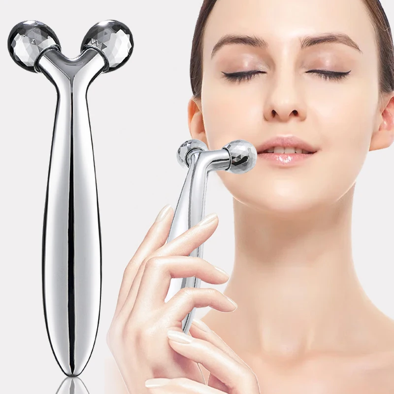 

3D Face lift Roller Massager Massage Instrument 360 Rotate Roller Massager Y Shape For Face Lifting Wrinkle Remover Silvery