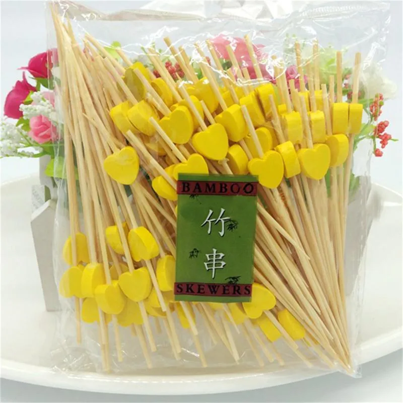100pcs12cm сердце бамбука Еда выбирает шведского стола фрукт для кекса вилка вечерние