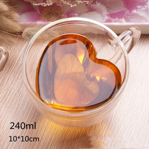 240ml VILEAD 180 мл 240 мл в форме двух сердец водное стекло с ручкой креативная высокотемпературная стойкая молочная кофейная Цветочная чайная чашка - Цвет: 240ml