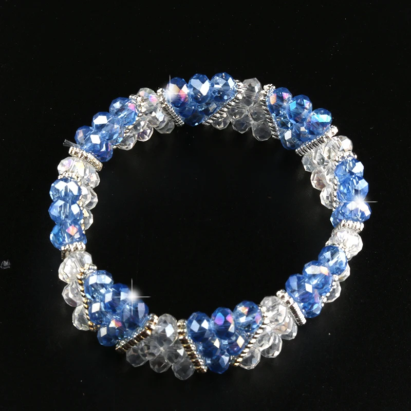 Женский браслет с бусинами и многослойными кристаллами простой изящный черный в