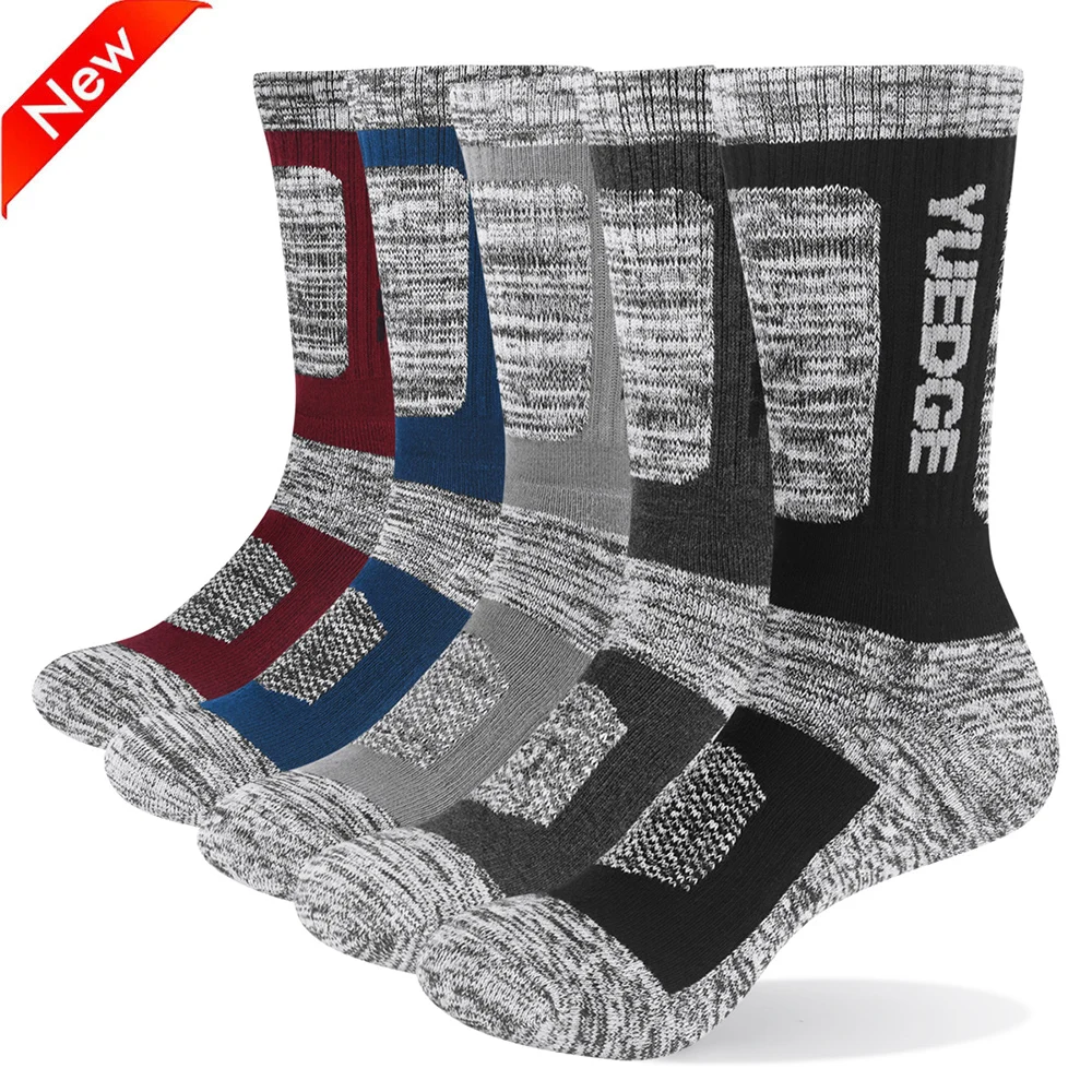 3 Pairs/Pack YUEDGE Mens Breathable Cushion Cotton Crew Socks Performance Athletic Hiking Socks 