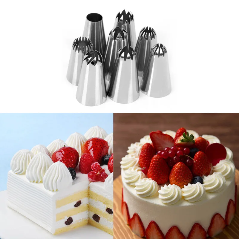 

8 Pcs Large Cake Nozzle Stainless Steel Decoration Set Kitchen Cookies Cream Icing Piping Fondant Nozzle Cake Decorating Tools