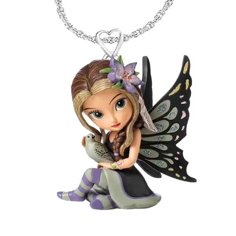 

Exquisite Cute Cartoon Girl 3D Printing Choker Resin Little Girl and Dove Pendant Casual Party Necklace Jewelry
