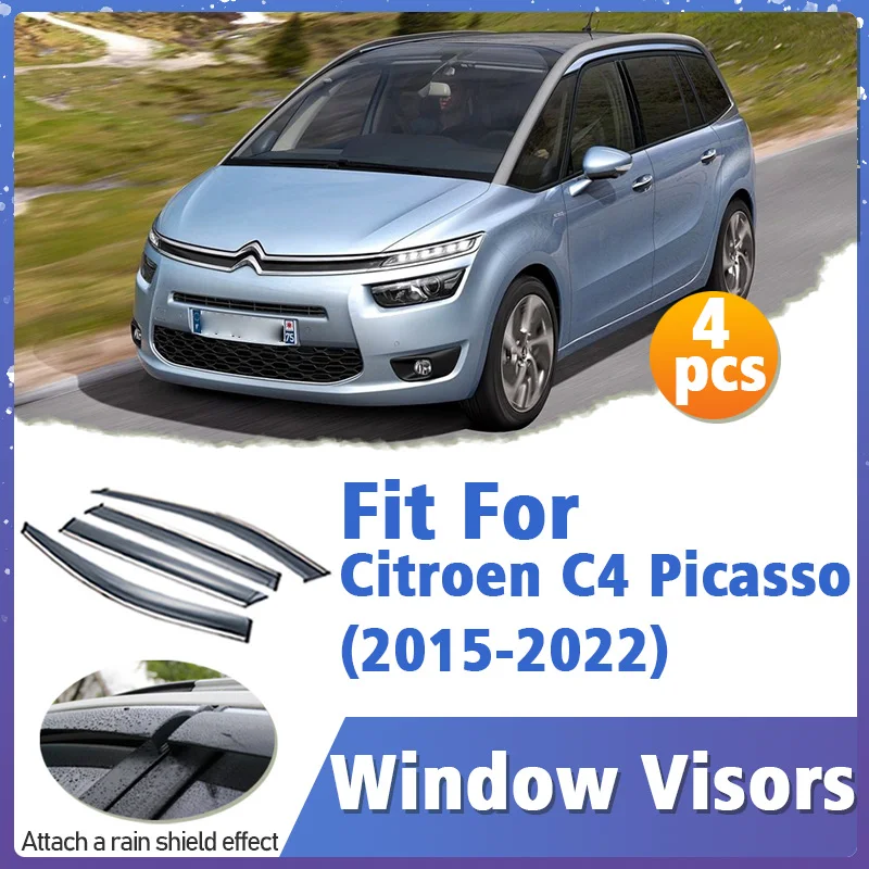 Window Visor Guard for Citroen C4 Picasso 2015-2022 Vent Cover Trim Awnings Shelters Protection Sun Rain Deflector Accessories