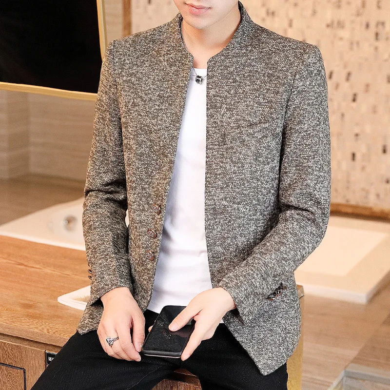 

2020 men's fall slim trend stand-up collar handsome suits youth new fashion casual suits
