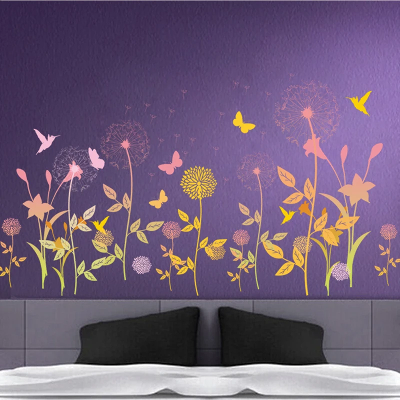 

Garden Flower Butterfly Dandelion Wall Sticker Wall Decals Bedroom Living Room background Art Home Decor Poster Mural stickers