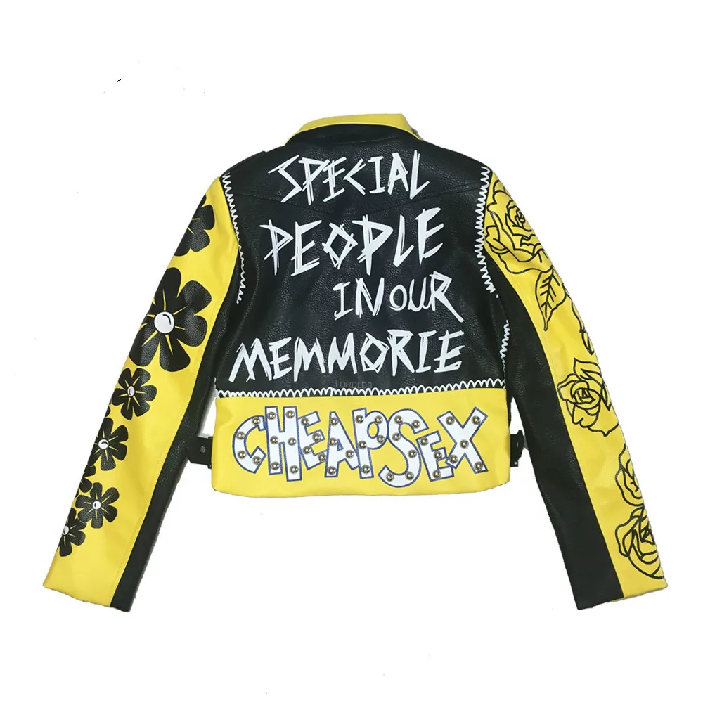 Куртка женская короткая из ПУ кожи с заклепками на молнии|Кожаные куртки| |