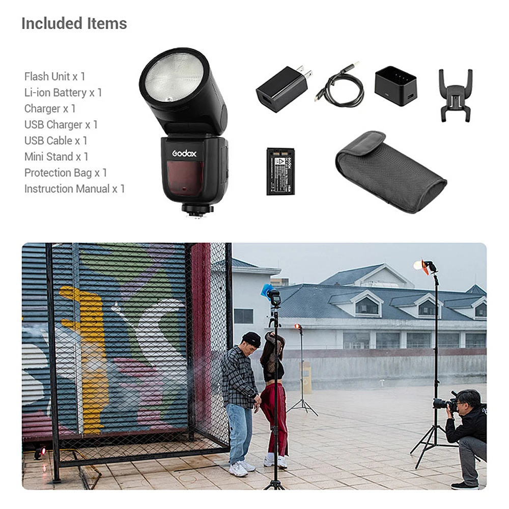 Godox V1 Flash HSS 1/8000s Round Speedlite TTL Li-ion Battery AK-R1 Accessories For Canon Nikon Sony Fuji Olympus Cameras | Электроника
