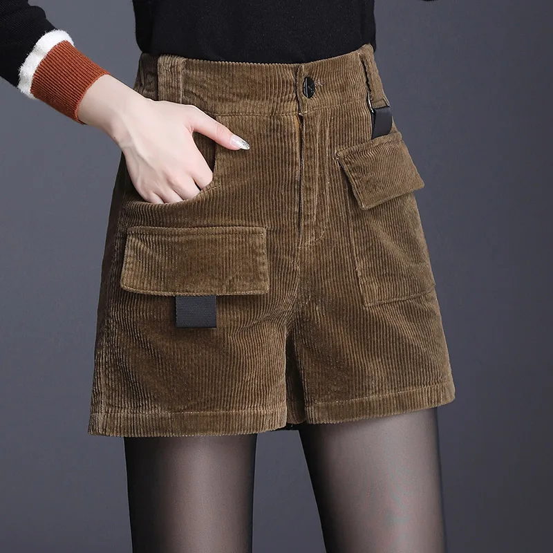 Шорты женские вельветовые с широкими штанинами модные повседневные высоким