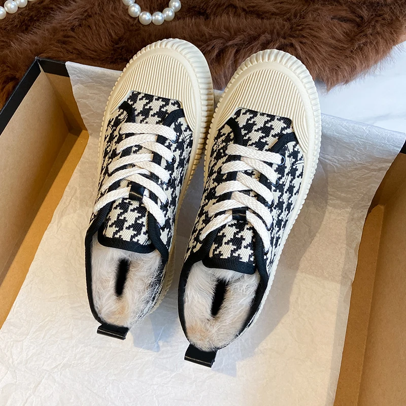 

Fashion Pink Ankle Boots Fur Suede Comfort Short Plush Sneakers Warm Non-slip Winter Korean Flat Black Snow Boots Women Shoes