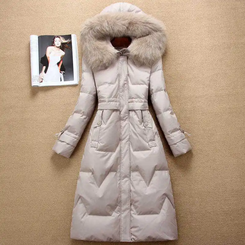 Winter New Jacket Simulation Fox Fur Collar Fashion Korean Style Slim Down Jacket Women Mid-length Over The Knee 2021 Woman H569