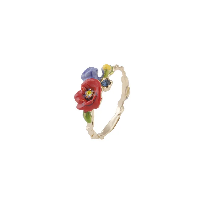 

European and American Simple Fashion Personality Enamel Glaze Poppy Flower Ring Hand Ornaments Foreign Trade Jewelry Accessories