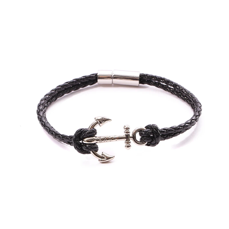 Браслет JUNWEI кожаный с подвеской в виде якоря, для мужчин и женщин