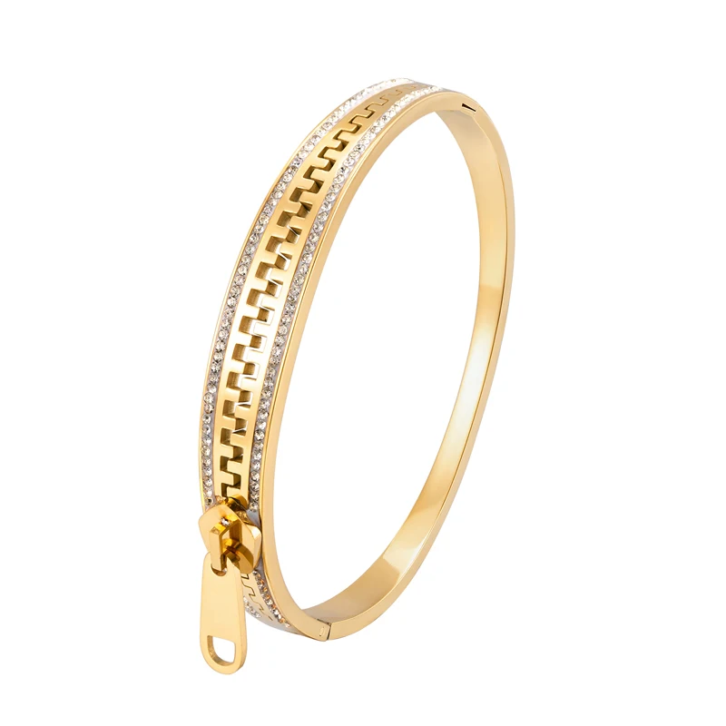 

Женский браслет из нержавеющей стали на молнии с кристаллами