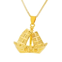 24k gold dubai boat shape jewelry pendant necklace 45cm sweater chain jewelry for women mother girls gift wedding bridal jewelry