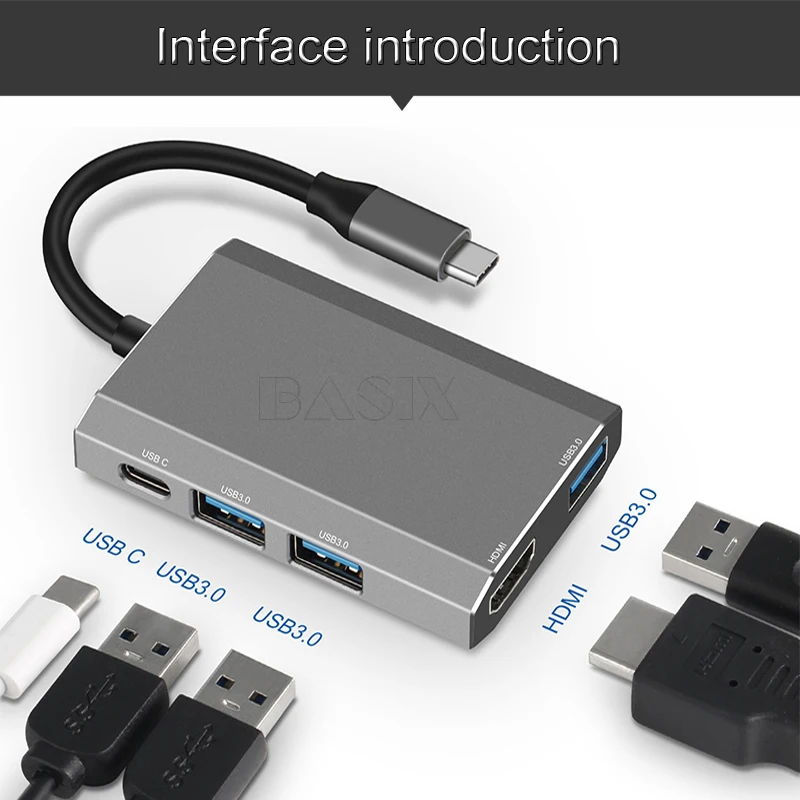 5 IN1 Basix USB C концентратор к HDMI VGA адаптер Thunderbolt 3 USB док-станция с usb type-C PD TF 3,5 мм считыватель слот для MacBookPro huawei P20 Pro - Цвет: 5 IN1