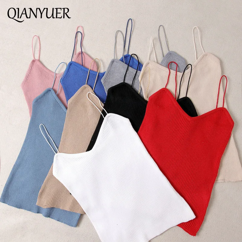 УКОРОЧЕННЫЙ ТОП Tamls Camisole вязаная футболка на бретелях Moda Mujer Повседневная без