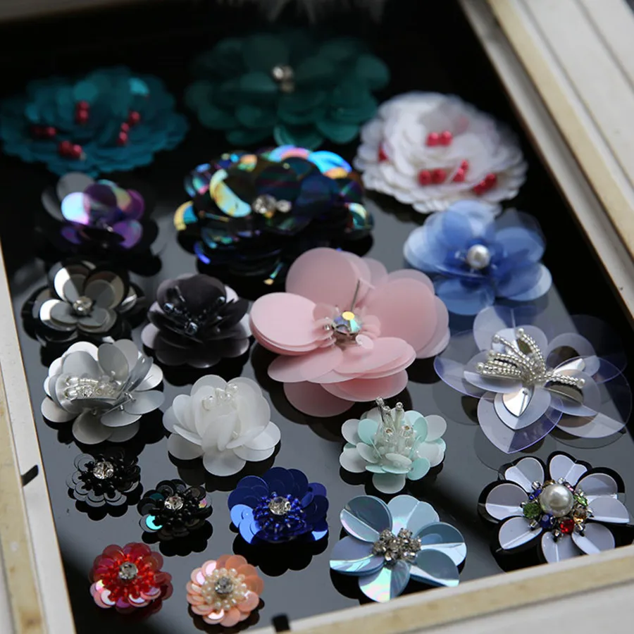MAXSIN FUN 2Pcs/lot White Color Handmade Sequins Beads Flower Applique Patches For Hair Clip Bags Brooch Clothes Sew On Stickers | Дом и сад