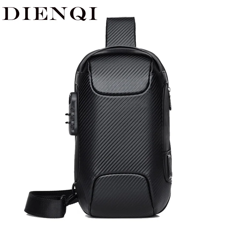 DIENQI Carbon Fiber Men Shoulder Bag 2020 Multifunction Sling Bag Waterproof Side Cross Body Bag Male Travel Personal Pock Bag