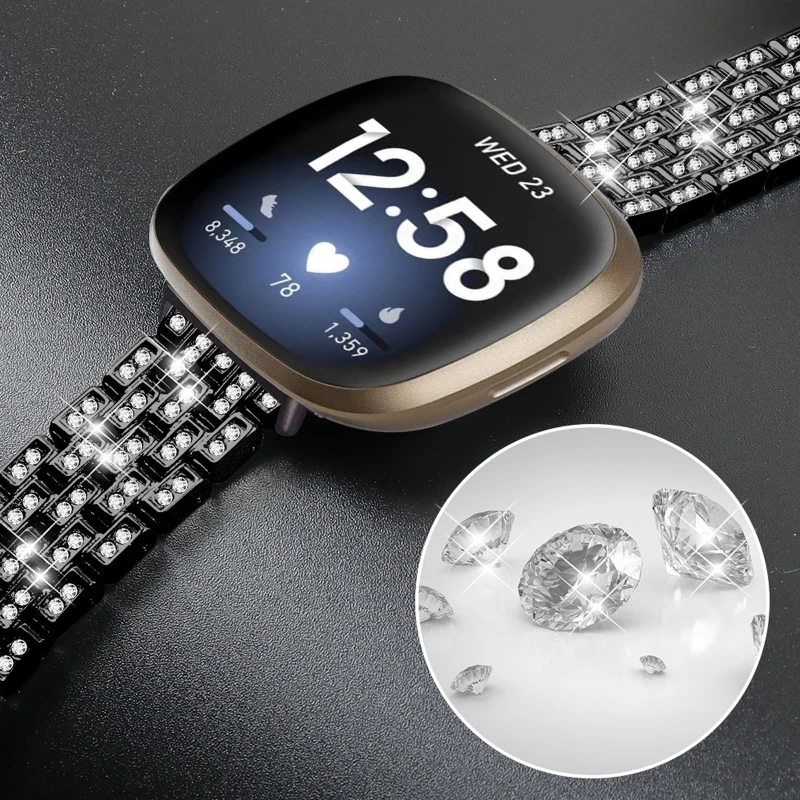 

Replacement Metal Diamond Wristband Watch Band Strap for -Fitbit Versa 3 Sense 35EA