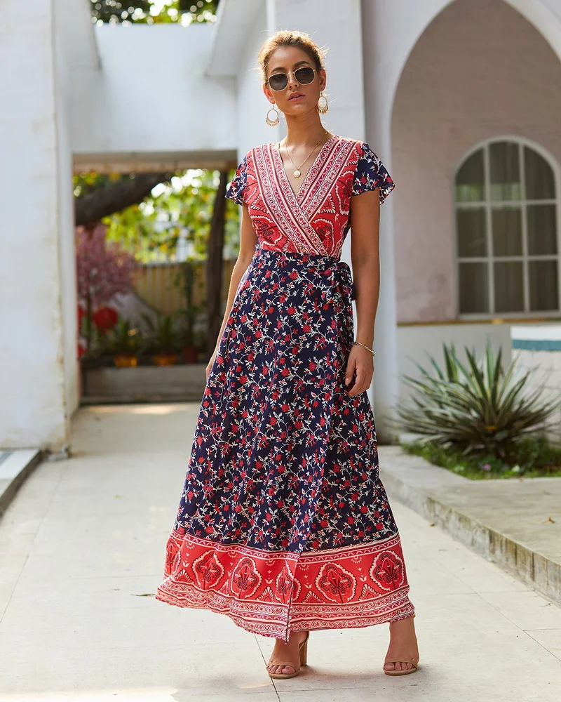 

Traf kpitomoa Za Women Short Sleeve Flroal Printed Ruched High Split Long Maxi Dresses Drawstring Sexy Vestidos Sundress Zaraing