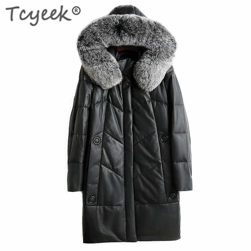 

Tcyeek Natural Sheepskin Coat Female Winter Real Fox Fur Hooded Duck Down Leather Jacket Women Korean Genuine Leather Top 196299