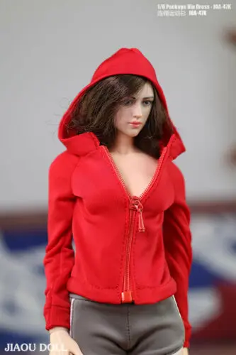 

1/6 Scale Female Sports Slim Coat Red Hooded Jacket Clothes For 12'' Figure body in stock