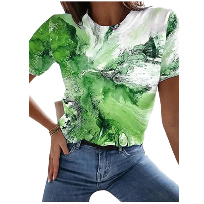 

Женская футболка с 3D-принтом пейзажа, модные топы, лето 2022, шикарные повседневные женские футболки с круглым вырезом