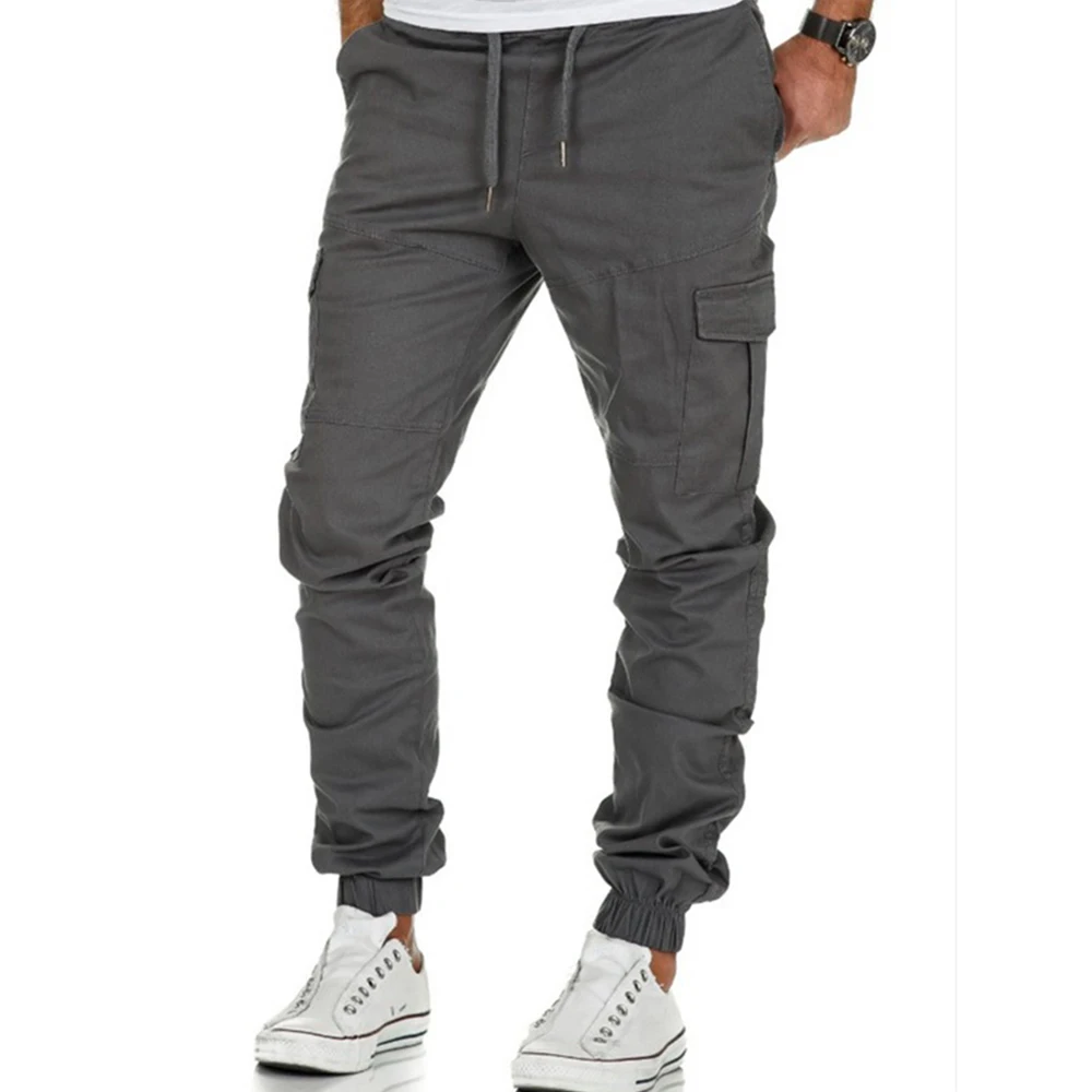 

New 2021 Men Cargo Pants Solid Color Elastic Waist Casual Joggers Long Trousers Homme Military Cargo Pants Leggings Pantalon