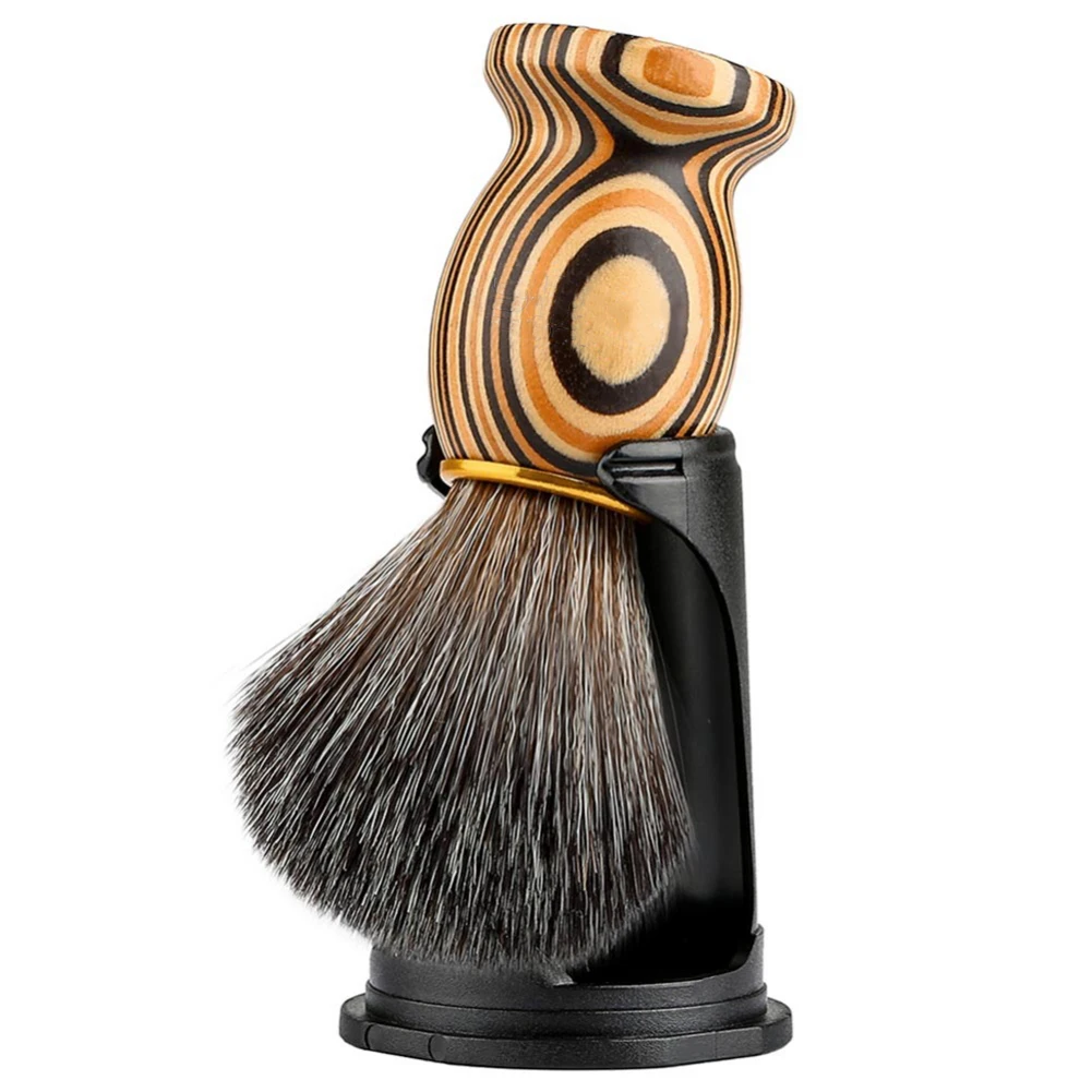 

Faux Badger Shaving Brush Set with Black Holder Stand Travel Case Tube Unique Wooden Handle Shaving Kit for Men Wet Shave