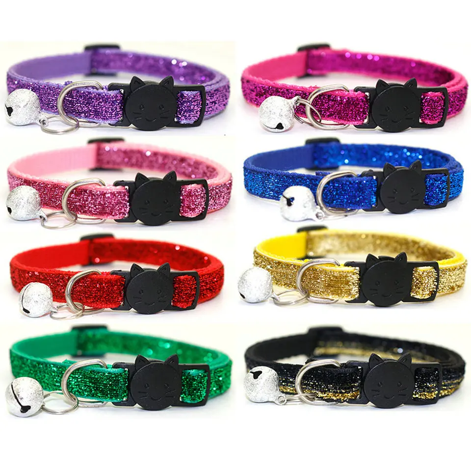 

Pet Cat Collar with Bell Breakaway Fashion Adjustable Kitten Cat Sequin Collar Neck Strap Cat Accessories Pet Supplies