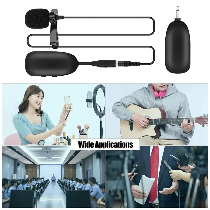 

2.4G Wireless Microphone System Dual Wireless Microphone Set with 1Lapel Lavalier Microphone