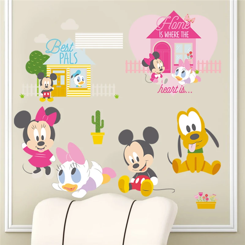 cartoon mickey minnie mouse pluto duck wall stickers for kids rooms home decor disney wall decals pvc mural art diy posters