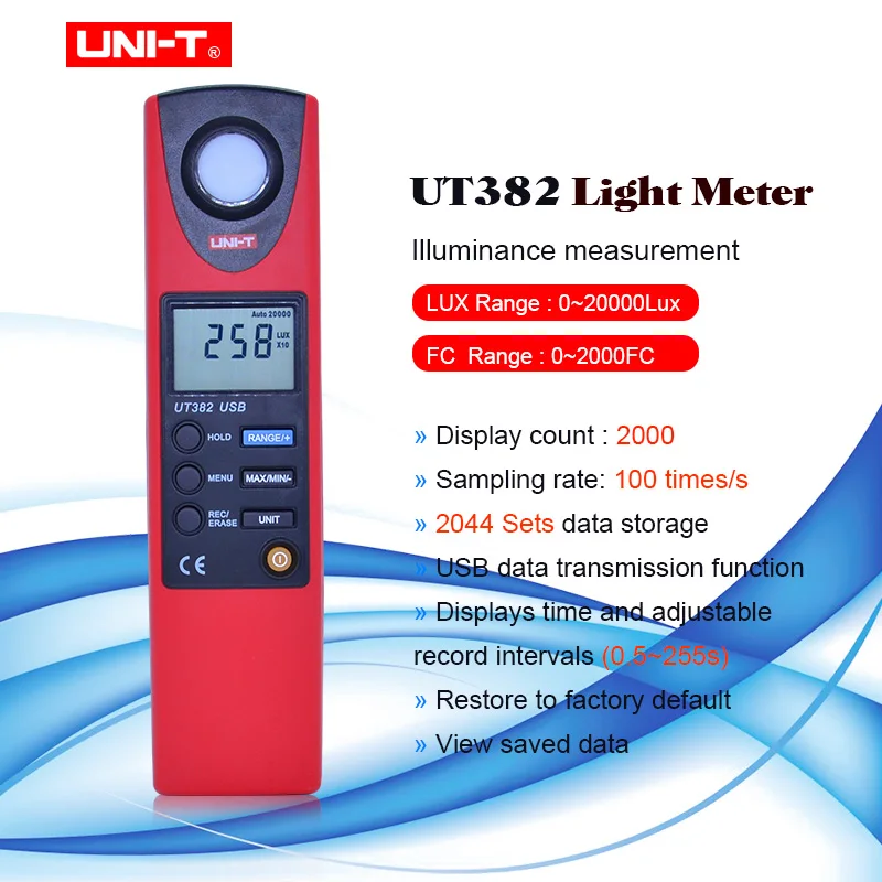 

Цифровой светильник, 20-20000 Люкс/FC метров с USB интерфейсом для записи данных, фотометр UT382