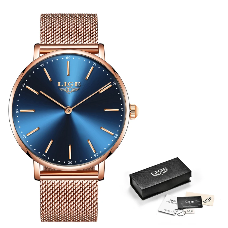 

Relogio Feminino 2020 LIGE Simple Women Watch Fashion Ladies Wristwatch Casual Grid All Steel Ultra thin Mesh Belt Quartz Clock