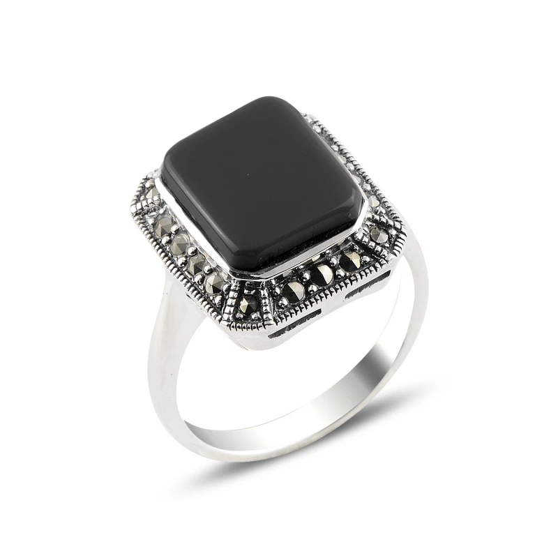 

Silverlina Silver Onyx & Marcasite Ring