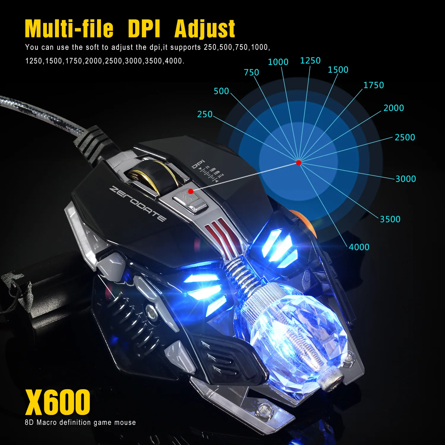 Профессиональная Проводная игровая мышь 4000DPI Регулируемая Программа USB Gamer Mice