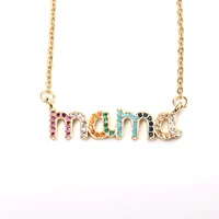 new stainless steel copper necklace lowercase letter message mama multicolour cubic zirconia gold color 47cm long 1 piece