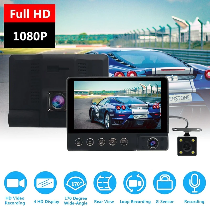 Car DVR Camera 3 Lens 4.0 Inch Full HD 1080P LCD Screen 170 Degree Rear view G-sensor Auto Dash Cam Infrared Night Vision Ca | Автомобили