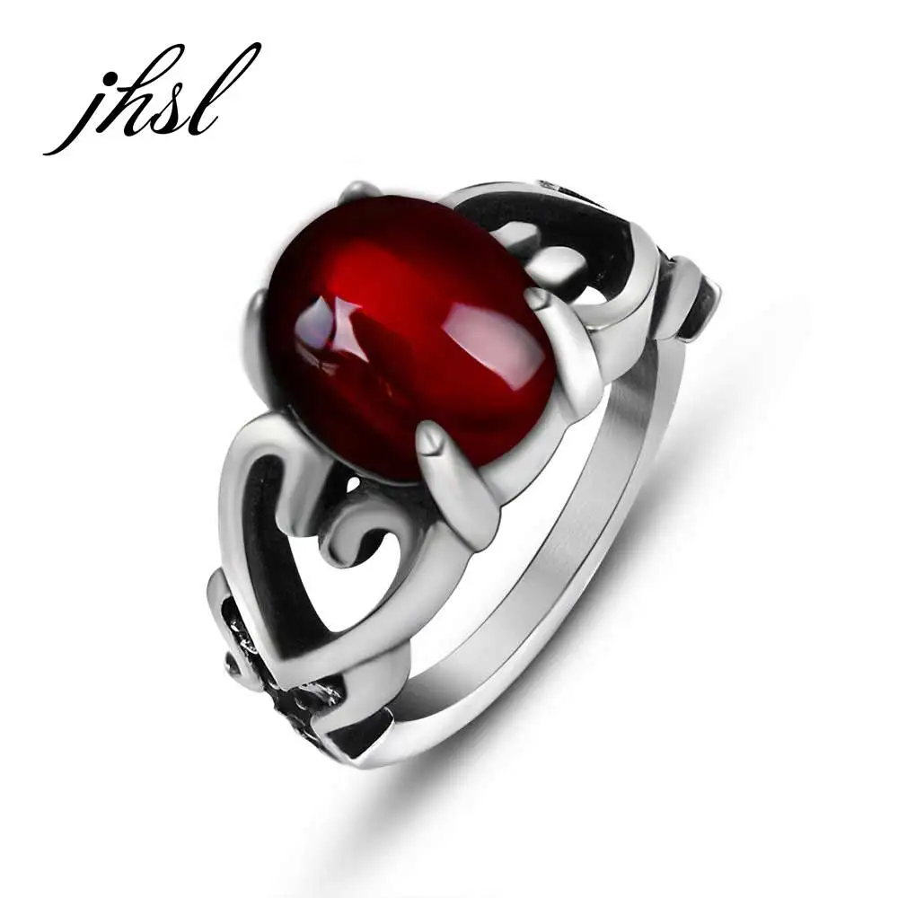 

JHSL Red Blue Stone Men Rings Stainless Steel Fashion Jewelry Christmas Gift Wholesale US Large Size 6 7 8 9 10 11