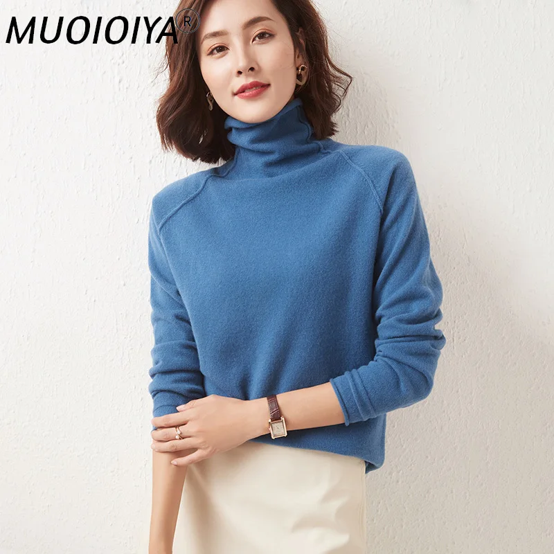 

2022 Autumn/Winter Women Sweaters 100% Wool Pullovers Long Sleeves Turtleneck Clothes Grace Tops