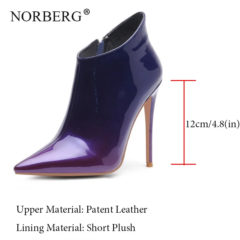 

NORBERG Classic zipper purple woman boots patent leather gradient magic high heels pointed sexy thin section plus velvet