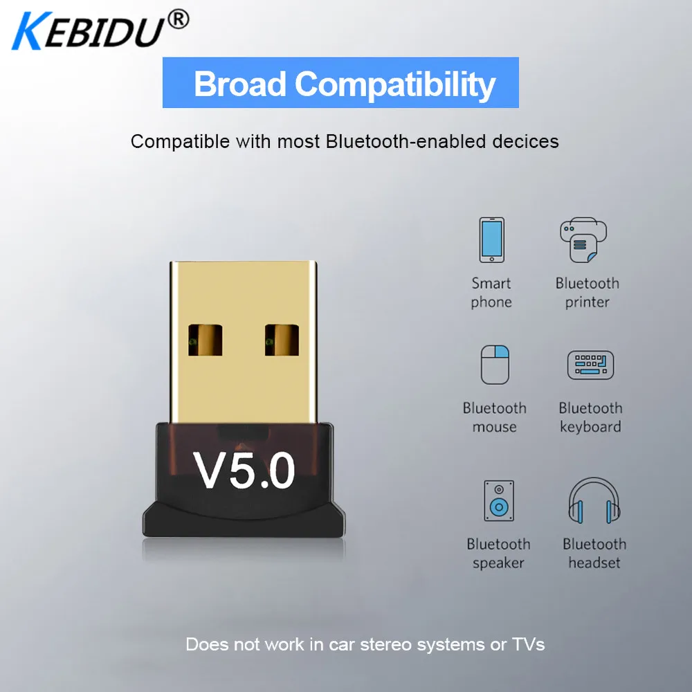 Kebidu Mini BT 5,0 адаптер USB ключ беспроводной USB Bluetooth передатчик 5,0 музыкальный приемник Bluetooth адаптер для компьютера ПК